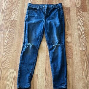 Express Dark Blue Distressed Skinny Jeans